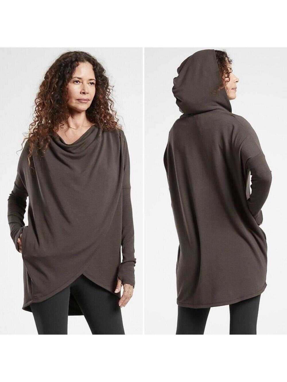 Athleta Women Purana Wrap Nirvana Hoodie Sweatshirt Top Walnut Brown S SMALL